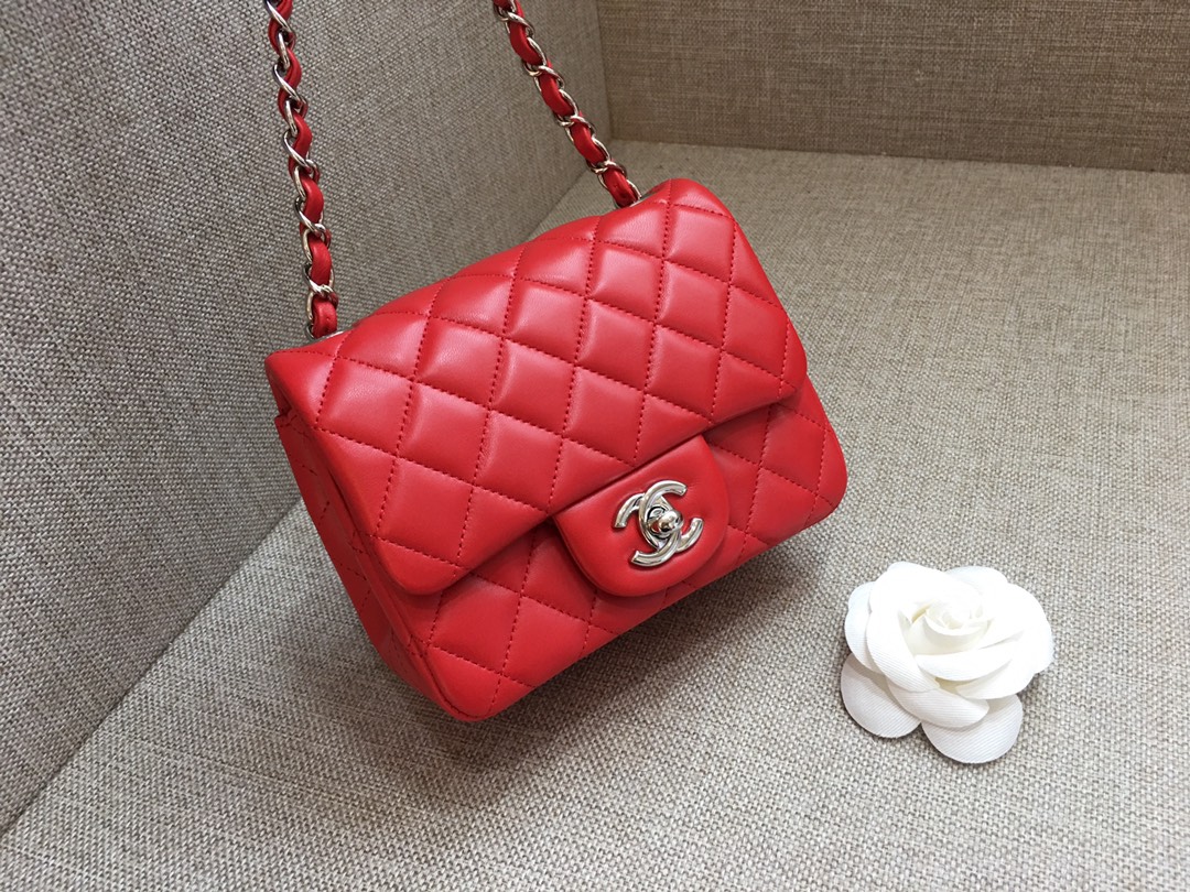 Mini Classic Flap Lambskin Bag A01115 Red/Silver